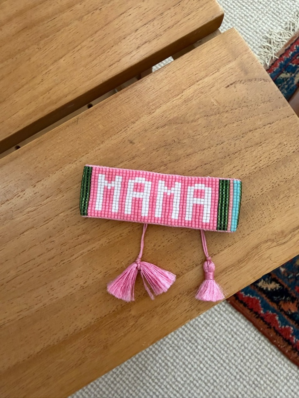 Hart Beaded 'MAMA' Pink Tassel Bracelet
